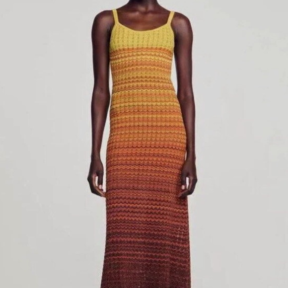 Sandro Knit Maxi Dress in Brown Yellow in Size 4 US - Picture 1 of 6